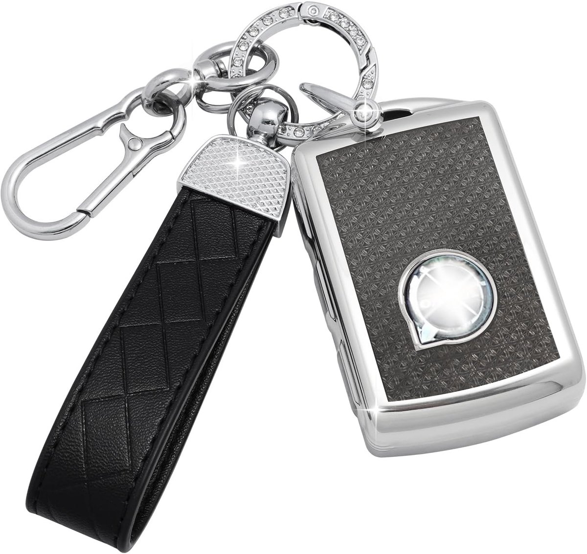 Autosleutelhoesje met Leren Sleutelhanger Compatibel met Volvo XC40 XC60 XC70 XC90 V40 V60 V70 V90 S60 S80 S90 S60L C30 C40 T5 T6 T8 Polestar，Autosleutel Behuizing - Smart Key