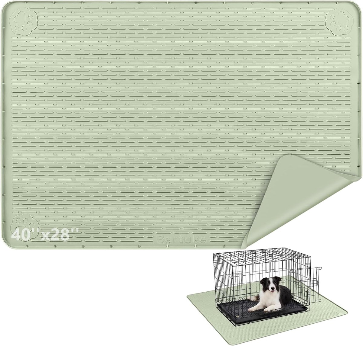 Hondenboxmat, onderlegger voor hondenboxen en kennel met verhoogde rand, wasbare hondenbedmat, waterdicht, lekvrij, beschermt de vloer (groen, 101 x 71 cm)