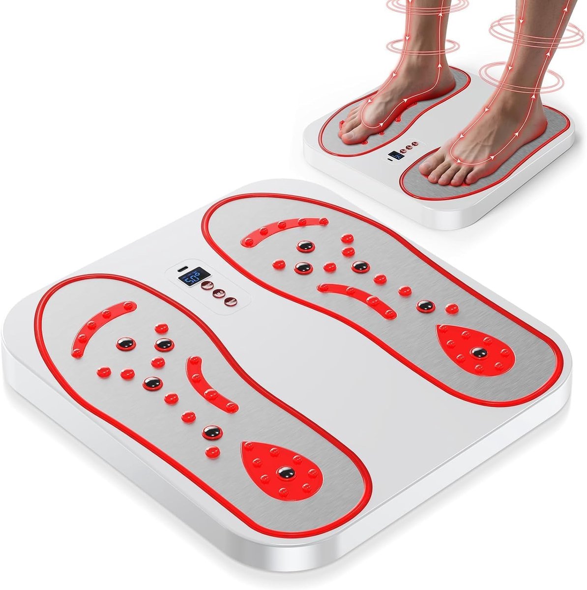 EMS-voetmassageapparaat met verwarming en diepteweefselmassage, ontspannende beenspieren, voetmassage met 8 modi en 20 intensiteitsniveaus voor mama, papa en vrienden - wit