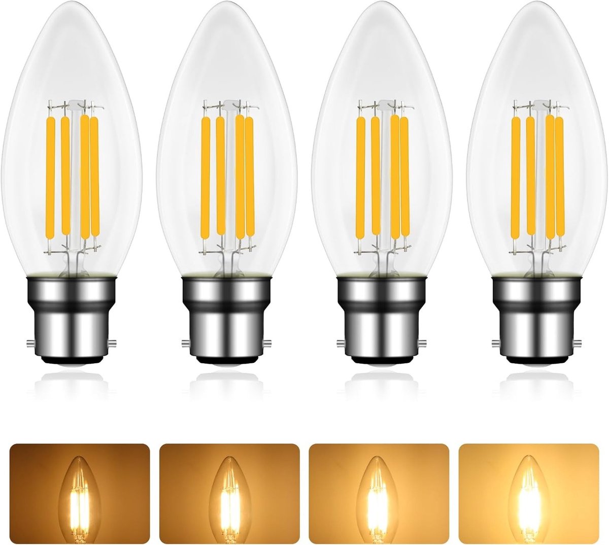 Energiezuinige 4W Dimbare LED Lamp B22 met 2700K Warm Wit Licht - 4 Stuks
