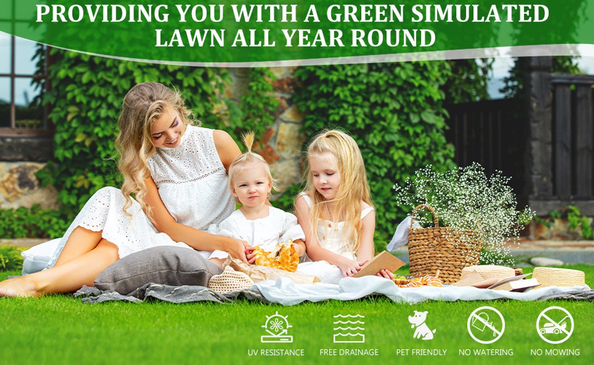 DESMIU Kunstgras – 2 x 4 m – 35 mm Poolhoogte – Polyethyleen En Polypropyleen – Groen – Binnen En Buiten – Waterafvoer
