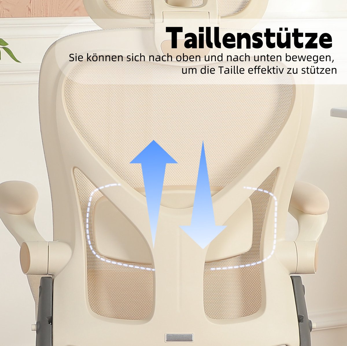 Ergonomische Bureaustoel 67 Cm - Inklapbaar Met 3D Hoofdsteun En Lendensteun - Voor Werk, Studie En Gamen - Mesh - Crème