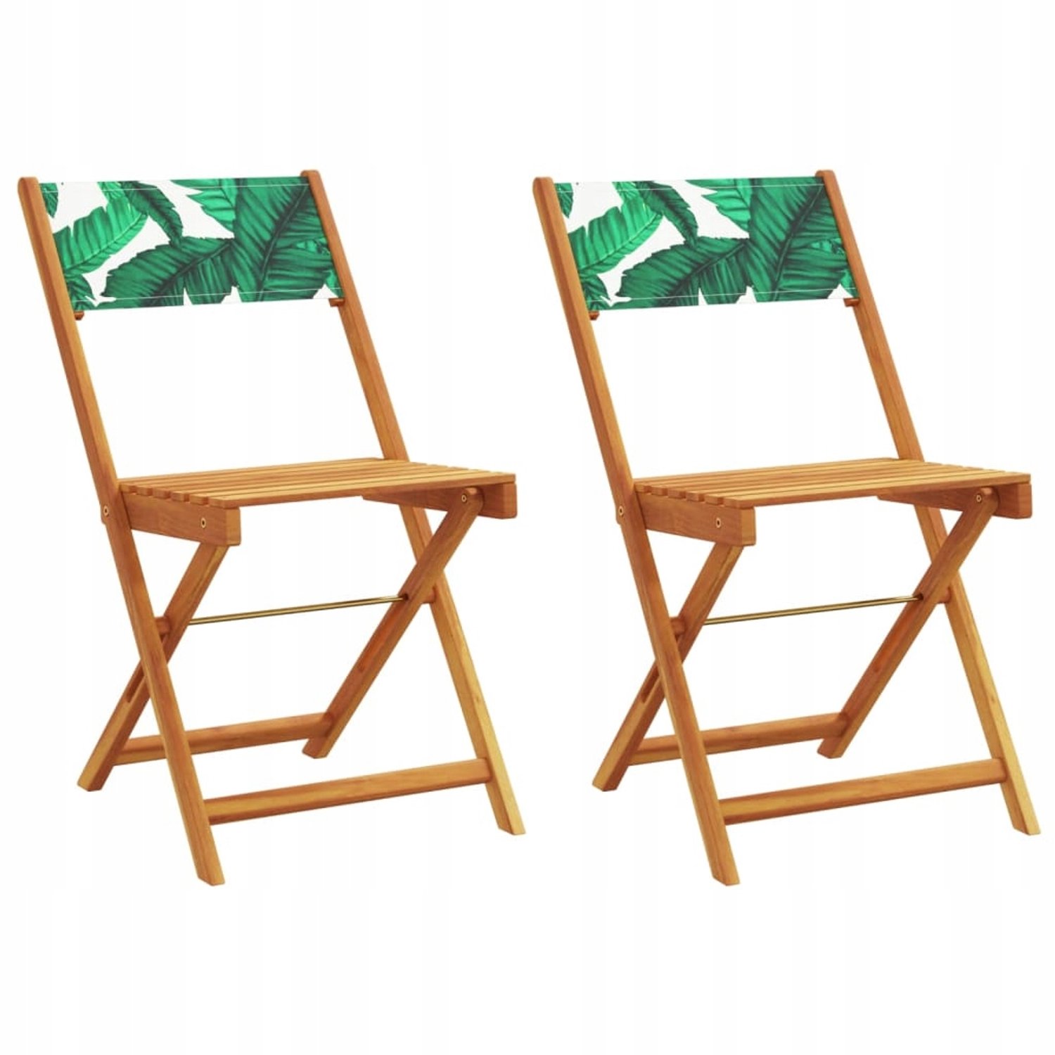 2x Houten Bistro Stoelen Acaciaboom, Groen, Bladmotief - Tuin/Balkon