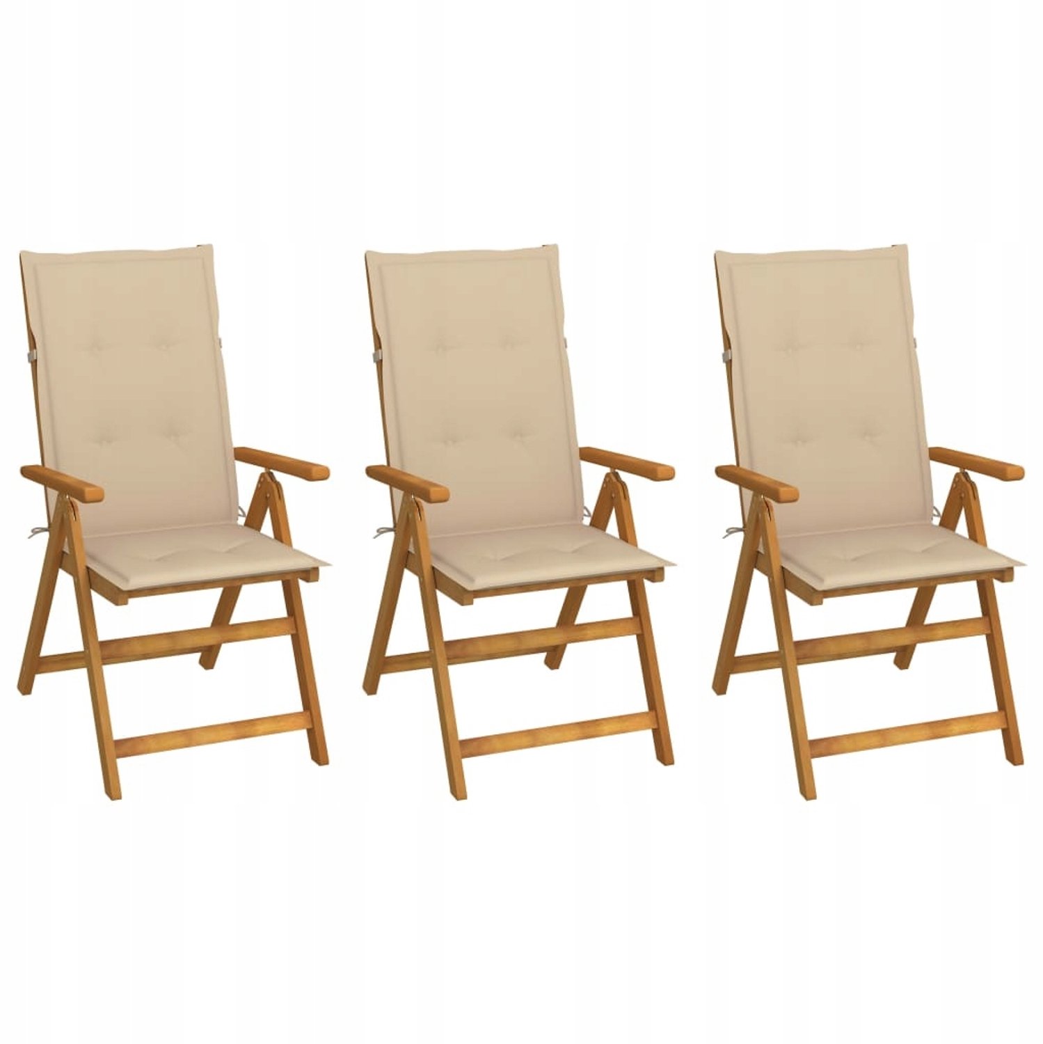 3x Houten Tuinstoelen Inklapbaar met Kussens voor Balkon & Tuin