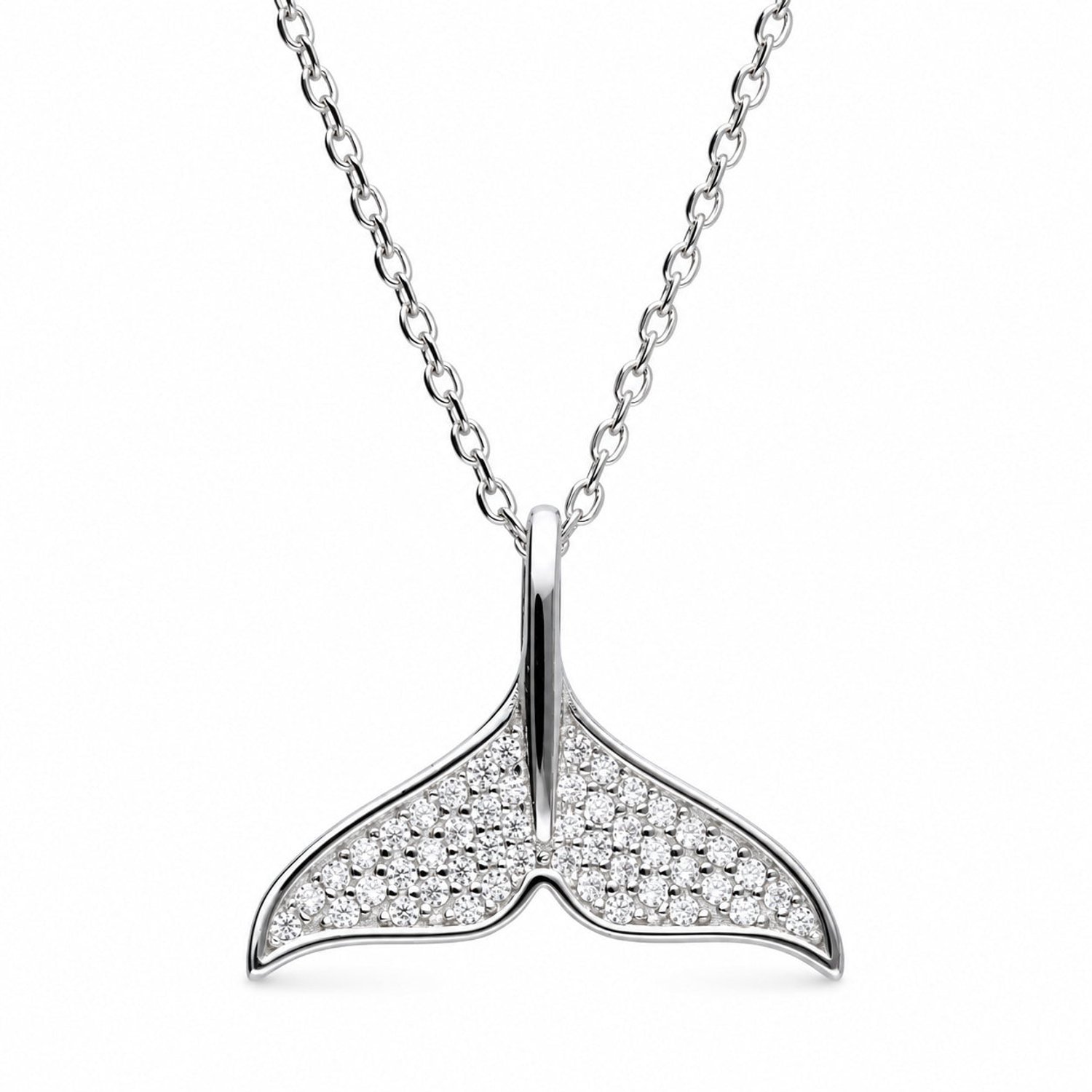 Walvisstaart ketting met zirkonia - Dames Ketting - 43 cm - 925 Zilver - Zilverkleurig