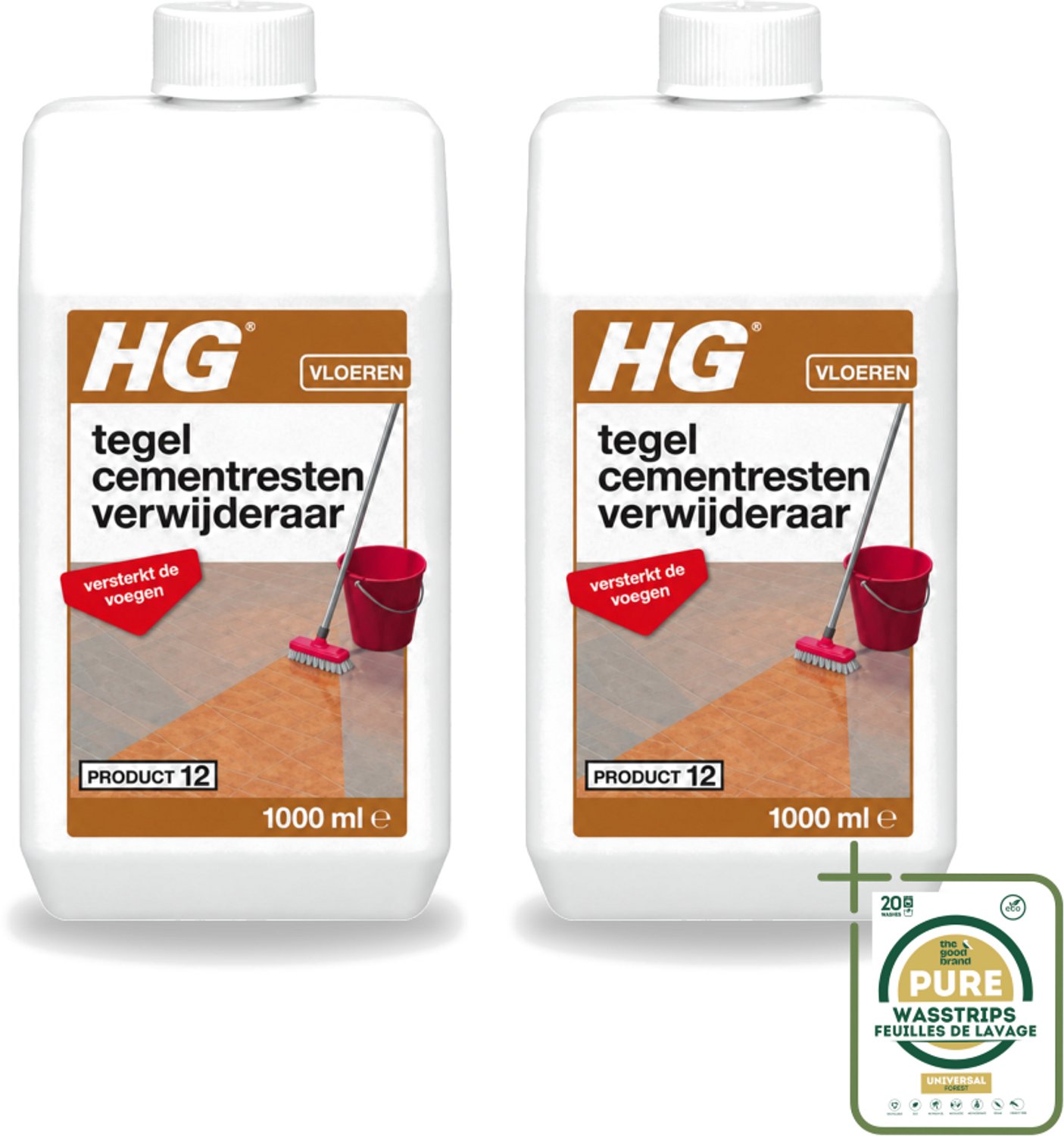 2 x HG - Vloeren - Tegel Cementrestenverwijderaar - Versterkt De Voegen - 1L - Wasstrips - Cementresten Verwijderen - Tegelvoegen Versterken - Cementverwijderaar - Cementverwijdering - Tegelreiniging
