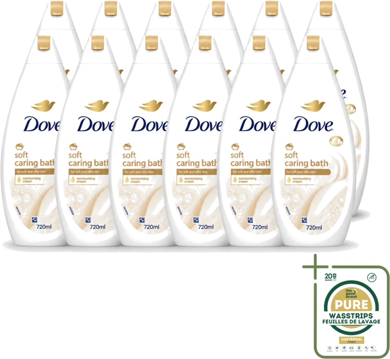 12 x Dove – Badcrème – Soft – 720 ml - Wasstrips - Douchegel - Zachte Reiniging - Zijdezachte Huid - Glycerine - Schuim