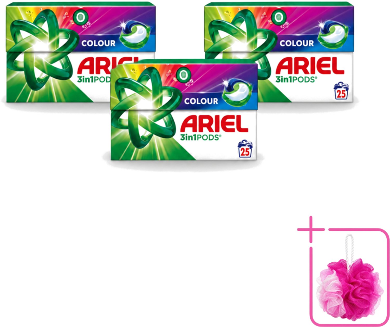 3 x Ariel – Pods 3in1 – Color – 500 g – 25 wasbeurten - Bulkverpakking - Kleurwas - Douchemop - Kleurbehoud