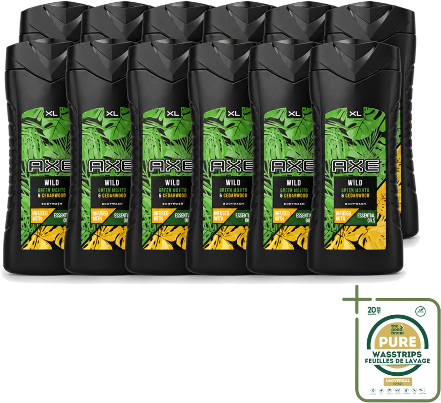 12 x AXE - Douchegel - Wild - 400 ml - Wasstrips - Douchegel - Frisheid - Mojito - Cederhout - Axe