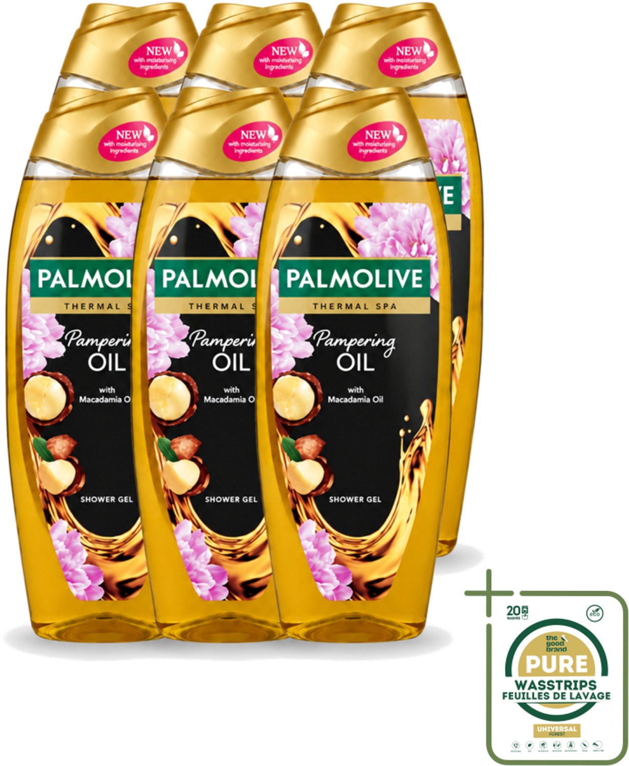 6 x Palmolive – Douchegel – Thermal Pampering Oil – 650 ml - Wasstrips - Douchegel - Huidverzorging - Warme Douchegel - Voedende Douchegel - Aromatische Douchegel