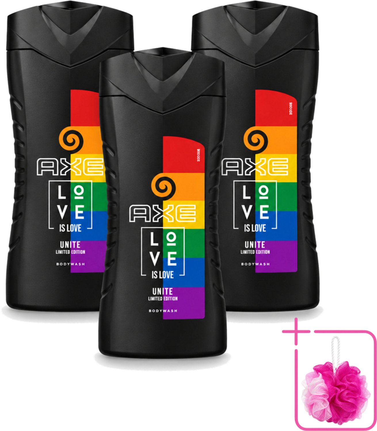 3 x AXE – Bodywash – Unite Love Is Love – 250 ml - Bulkverpakking - Douchegel - Douchemop - Africa