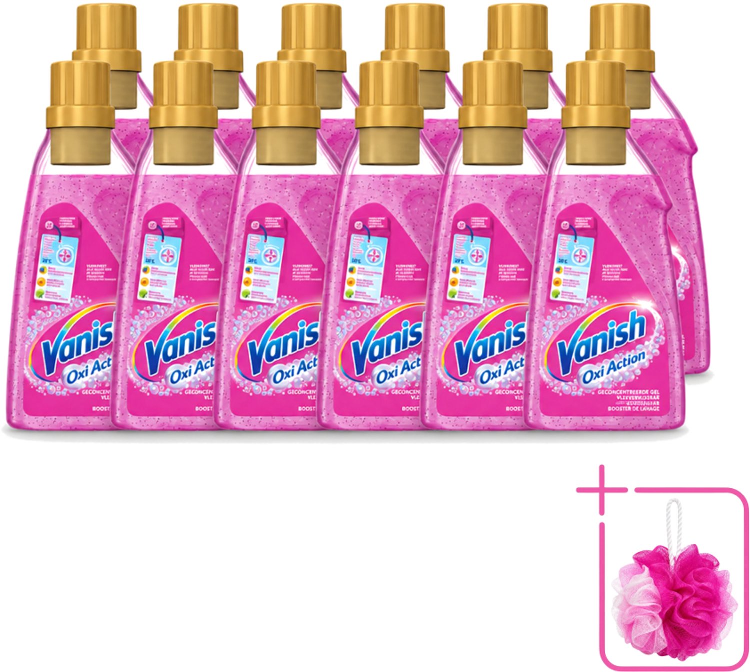 12 x Vanish Oxi Action - Vlekkenverwijderaar Gel - Voor Gekleurde Was - 30 Wasbeurten - Bulkverpakking - Vlekverwijderaar - Douchemop - Wasbooster