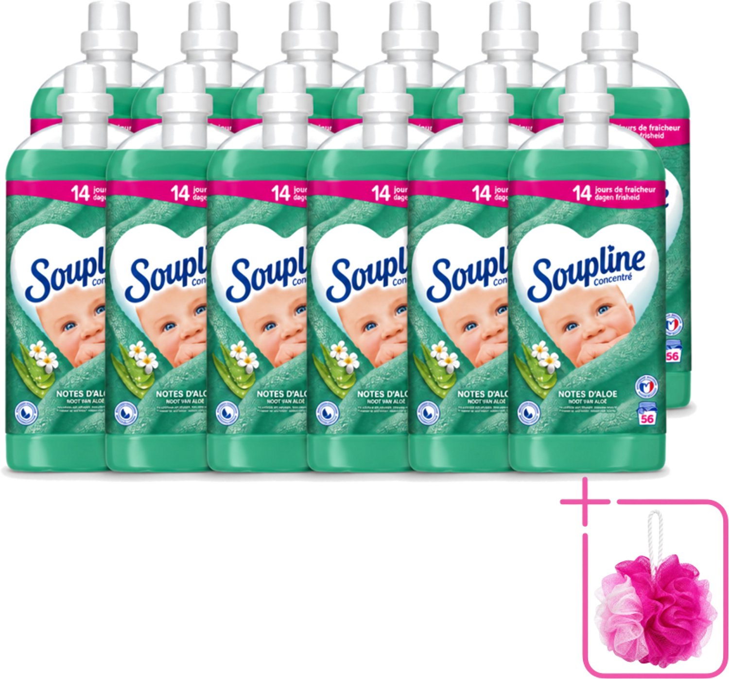 12 x Soupline - Wasverzachter - Aloë Vera - 56 Wasbeurten - 1.3L - Bulkverpakking - Wasverzachter aloë vera - Douchemop - Frisse geur