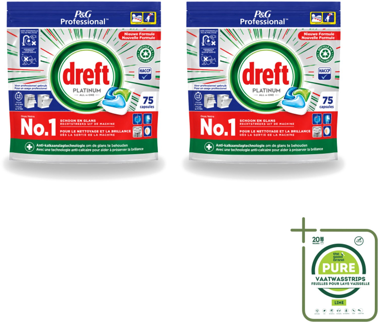 2 x Dreft Professional - Platinum - All In One - Vaatwascapsules - 75 Afwasbeurten - Grootverpakking - Vaatwassen - Vaatwasser Reinigen - Vaatwassen Capsules - Vaatwassen Kracht - Vaatwassen Glans