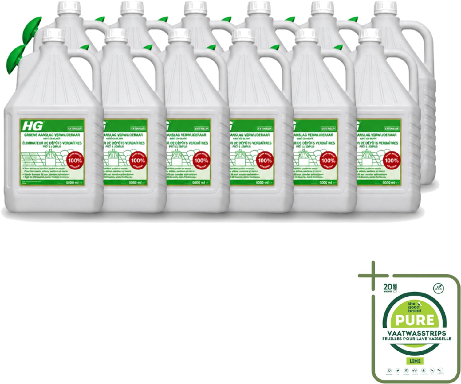 12 x HG - ECO Groene Aanslagreiniger - Kant-en-klaar met Sproeikop - 5 L - Grootverpakking - Groene Aanslag - Terras Reinigen - Balkon Reinigen - Paden Reinigen - Buitenoppervlak Reinigen