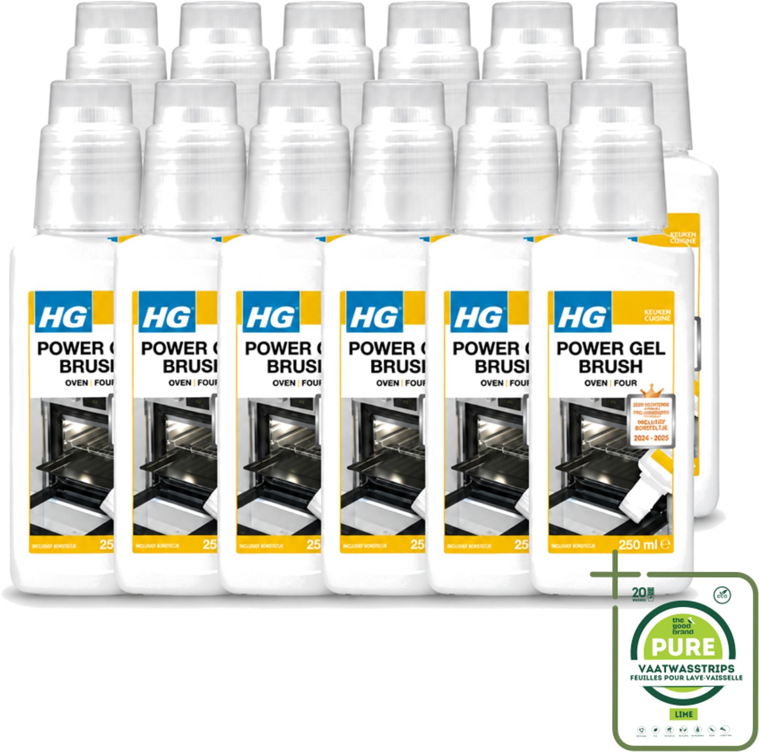12 x HG - Power Gel Brush Oven - Zeer Hechtende Formule - Inclusief Borsteltje - 250 ml - Grootverpakking - Oven Reinigen - Bakplaat Reinigen - Grill Reinigen - Barbecue Reinigen - Vet Verwijderen