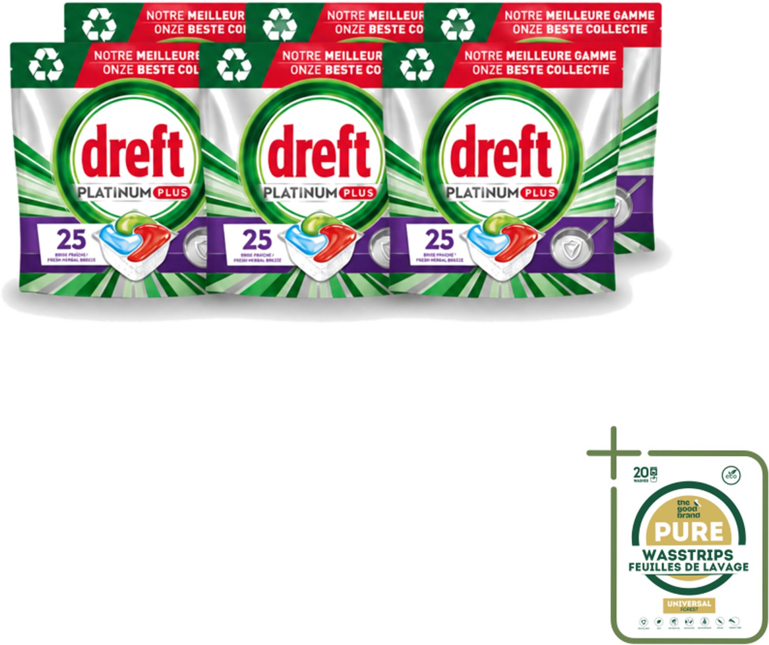 6 x Dreft Platinum Plus - Vaatwascapsules - Deep Clean Boosted - Fresh Herbal Breeze - 25 Afwasbeurten - Vaatwassen - Vaatwasmiddel - Vaatwascapsule - Glanzend Schone Vaat - Voedselresten Verwijderen