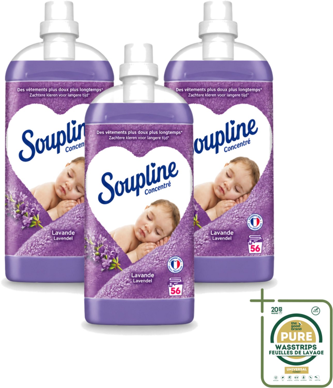 3 x Soupline - Wasverzachter - Lavendel - 56 Wasbeurten - 1.3L - Wasstrips - Wasverzachter - Wasgoed Verzachten - Lavendel Geur - Wasgoed Verzorgen - Wasverzachter Lavendel