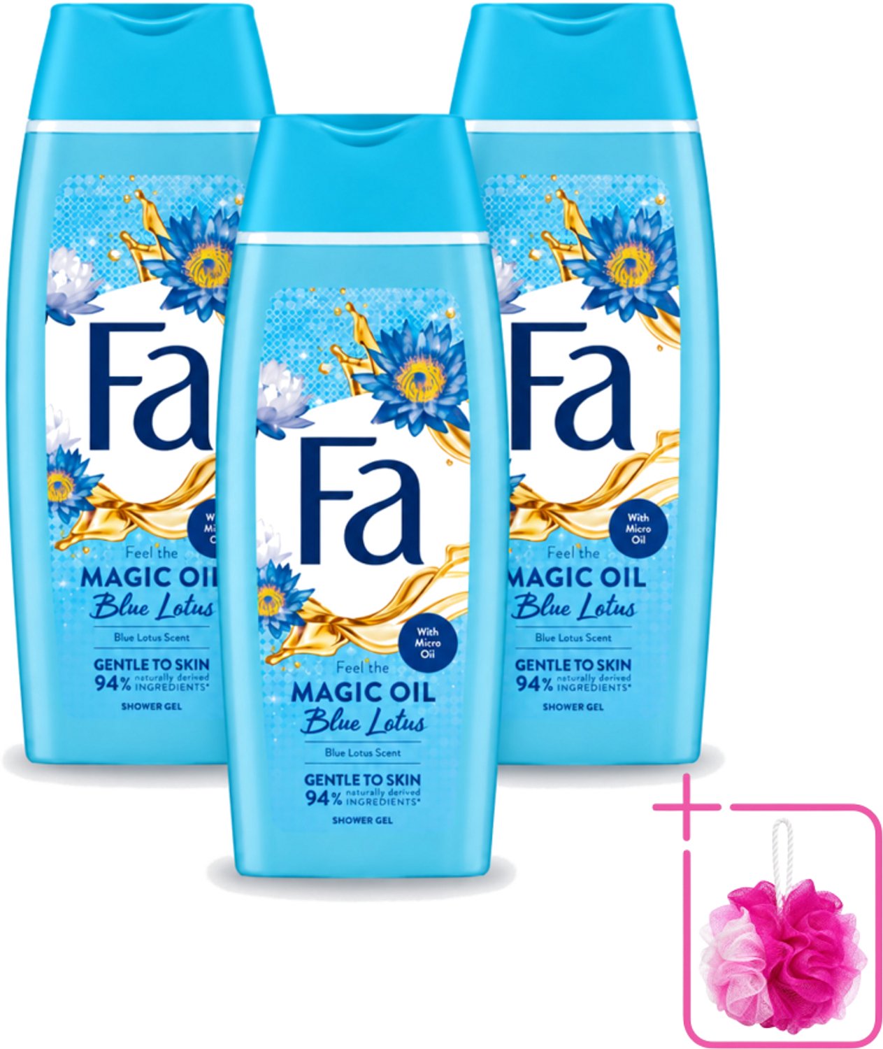 3 x Fa - Douchegel - Magische Olie - Blue Lotus Geur - 250 ml - Bulkverpakking - Douchegel - Douchemop - Hydratatie