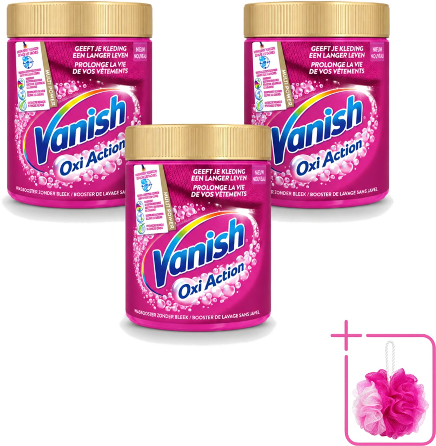 3 x Vanish Oxi Action - Vlekkenverwijderaar - Wasbooster - Zonder Bleek - Gekleurde Was - 550 Gram - Bulkverpakking - Vlekkenverwijderaar - Douchemop - Wasbooster