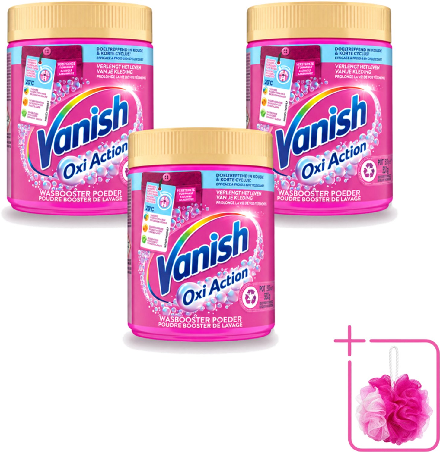 3 x Vanish Oxi Action - Vlekkenverwijderaar Poeder - Zonder Bleek - Gekleurde Was - 530 Gram - Bulkverpakking - Vlekkenverwijderaar - Douchemop - Wasbooster