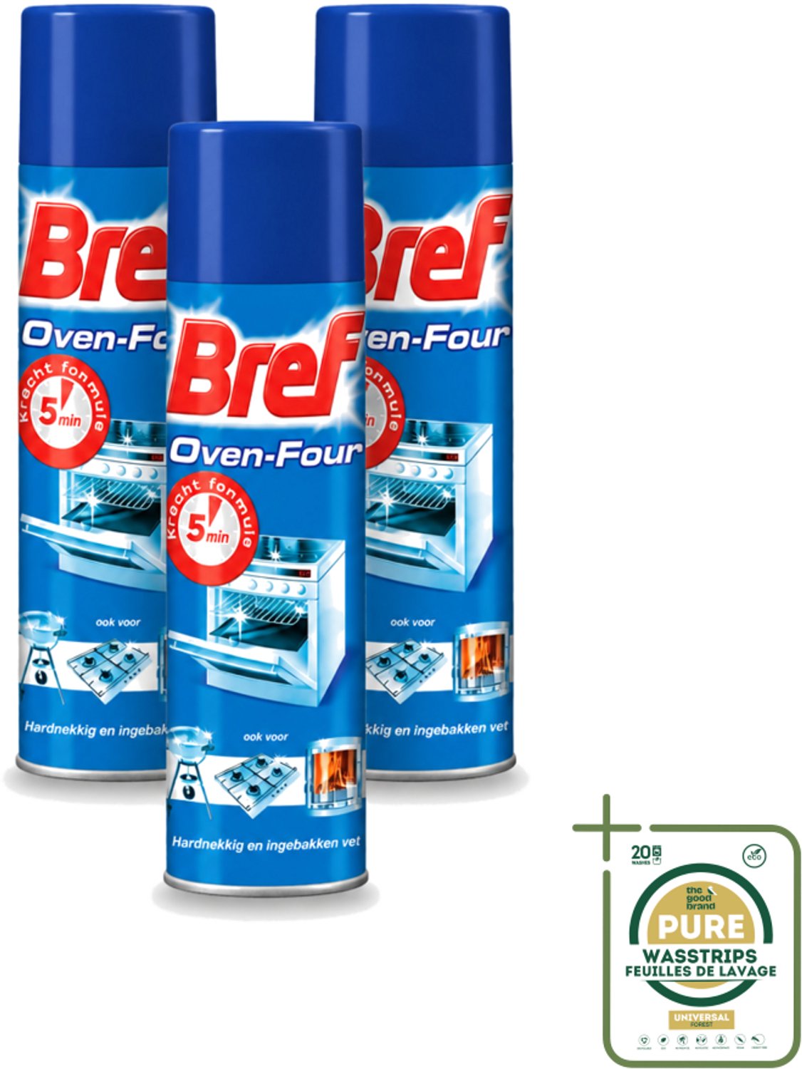 3 x Bref - Oven Spray - Tegen Hardnekkig en Ingebakken Vet - 450 ml - Wasstrips - Oven Reinigen - Vet Verwijderen - Oven Reiniger - Keuken Reinigen - Vet Op Kookplaat Verwijderen