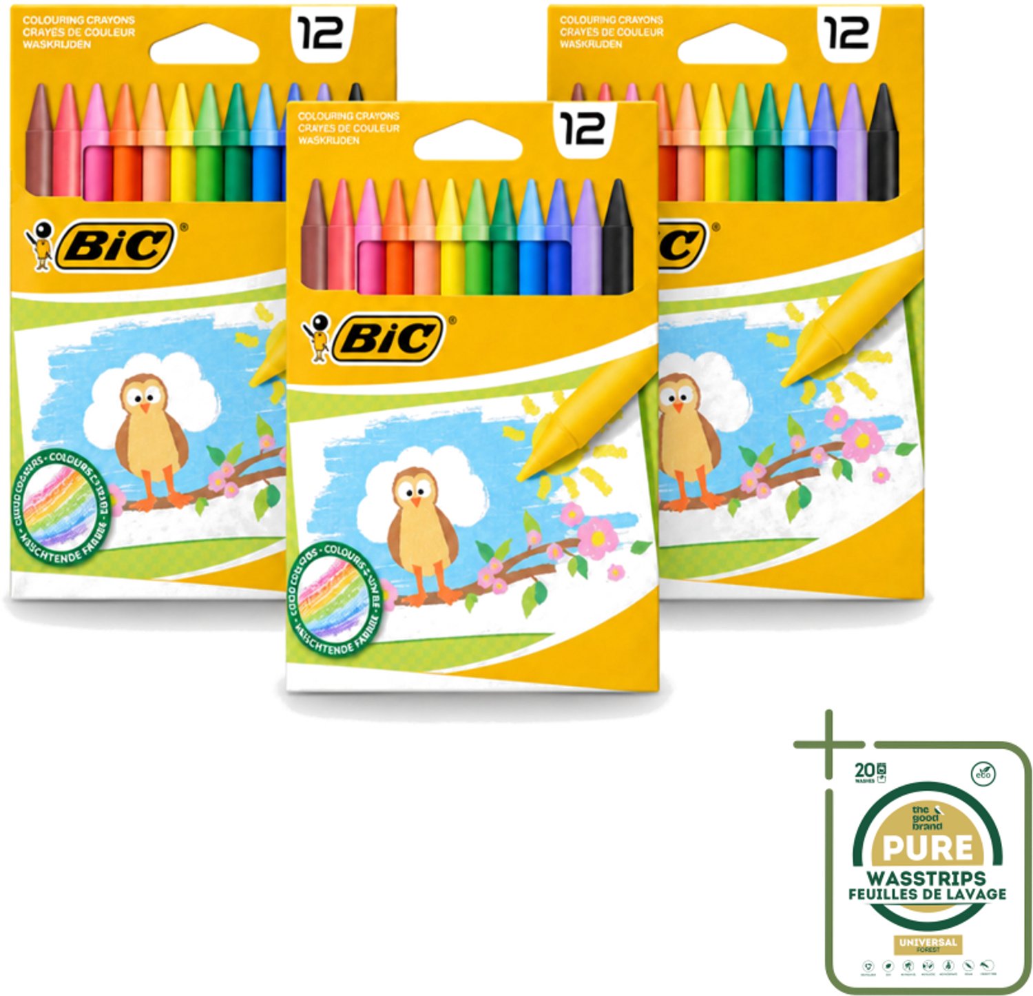 3 x BIC - Waskrijt - Diverse Kleuren - 12 Krijtjes - Wasstrips - Waskrijt - Kleurkrijt - Creatief Schrijven - Tekenen - Kleurrijke Krijtjes