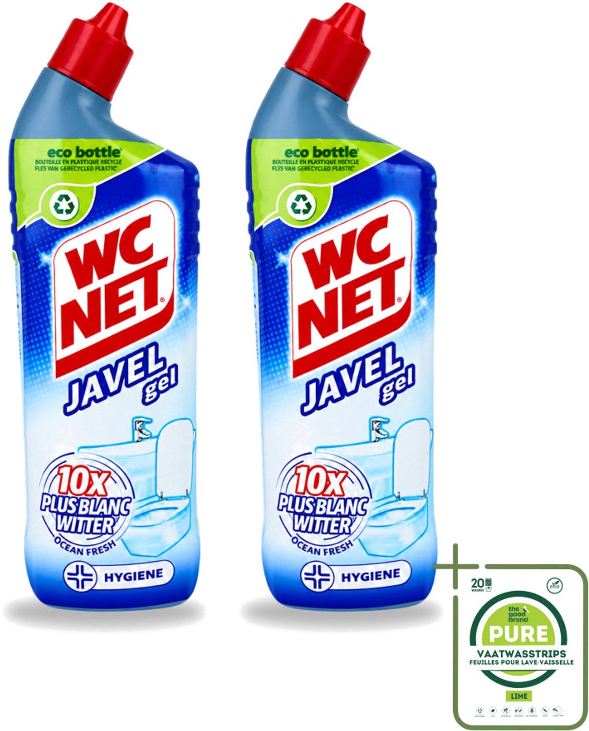 2 x WC Net - Toiletreiniger - Gel - Ocean Fresh - Gerecycled Materiaal - 750 ml - Grootverpakking - Vaatwasstrips - WC Net Gel - Toilet Reiniger - Toilet Reinigen - Toilet Reiniger Gel - Instant White Toilet