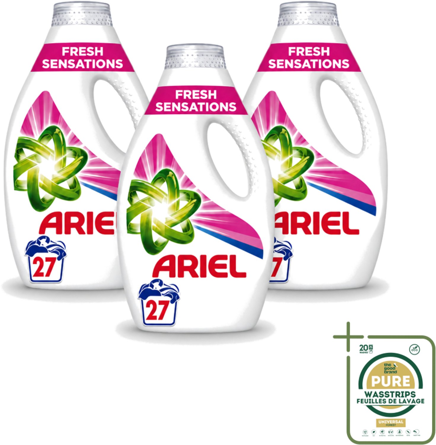 3 x Ariel Original - Fresh Sensations - Vloeibaar Wasmiddel - Witte en Lichtgekleurde Was - 27 Wasbeurten - Wasstrips - Vloeibaar Wasmiddel - Frisse Geur - Reiniging - Wasbeurt - Witte Kleding