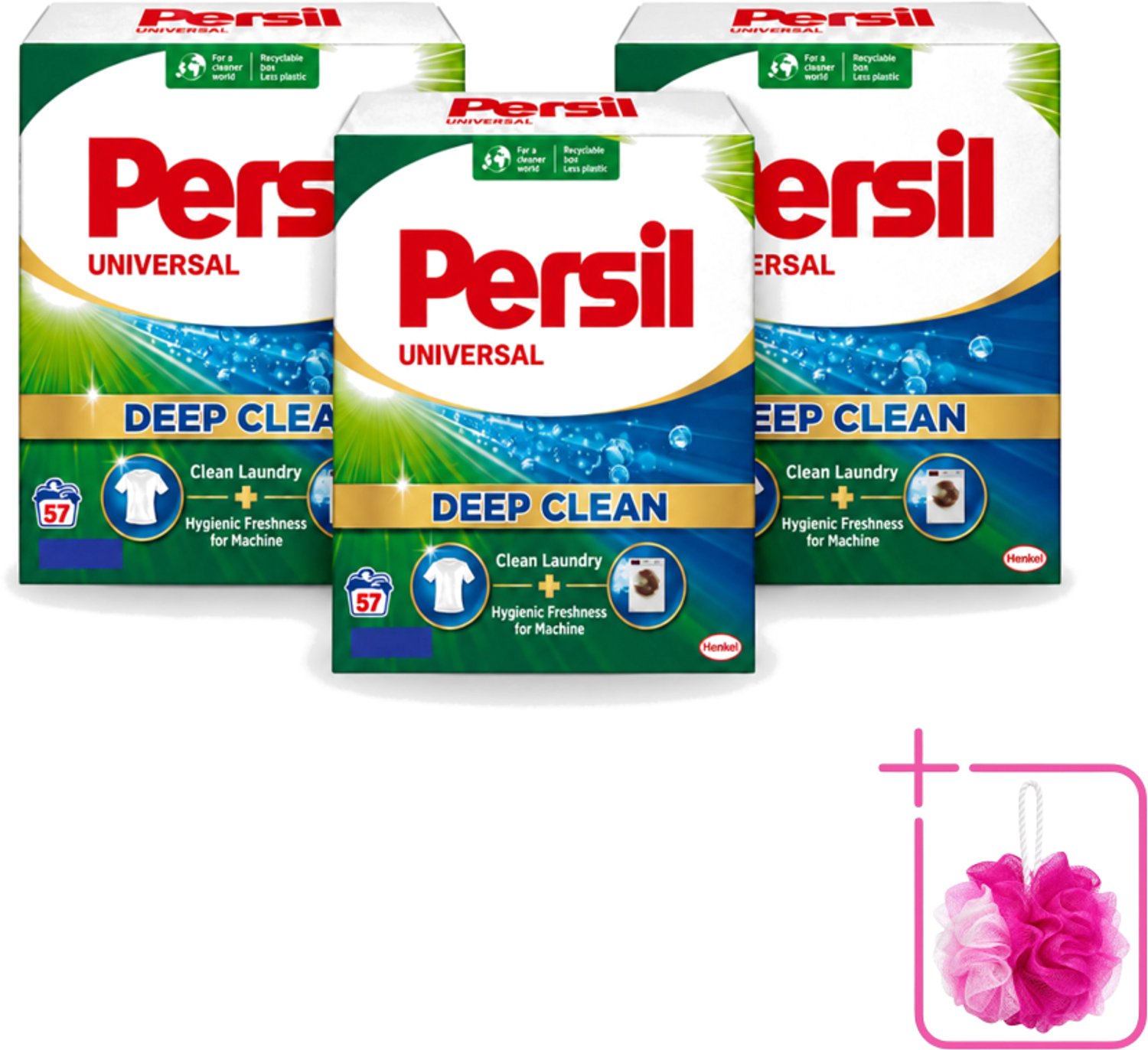 3 x Persil – Waspoeder – Witte Was - 57 Wasbeurten - Bulkverpakking - Wasmiddel - Douchemop - Waspoeder