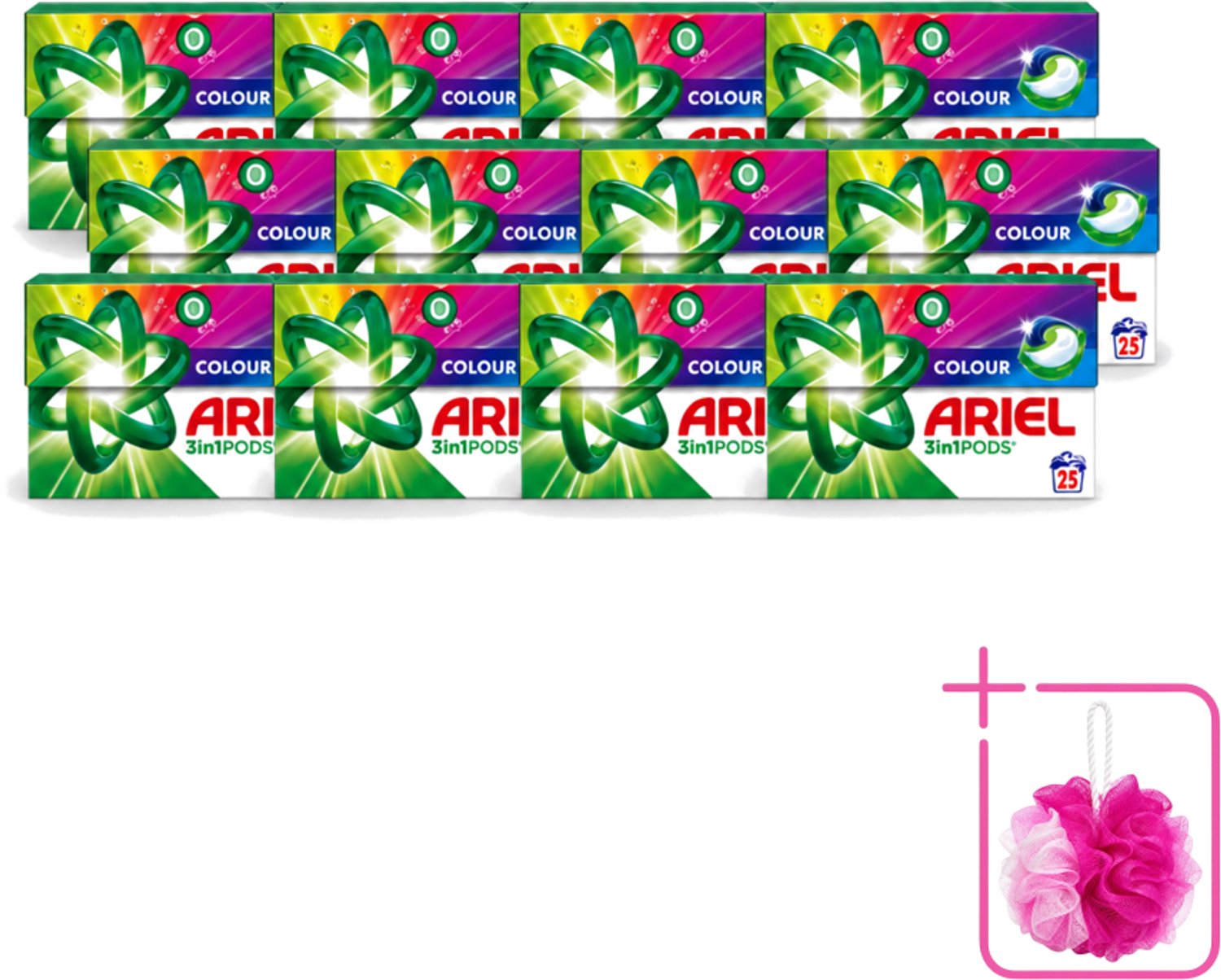 12 x Ariel – Pods 3in1 – Color – 500 g – 25 wasbeurten - Bulkverpakking - Kleurwas - Douchemop - Kleurbehoud