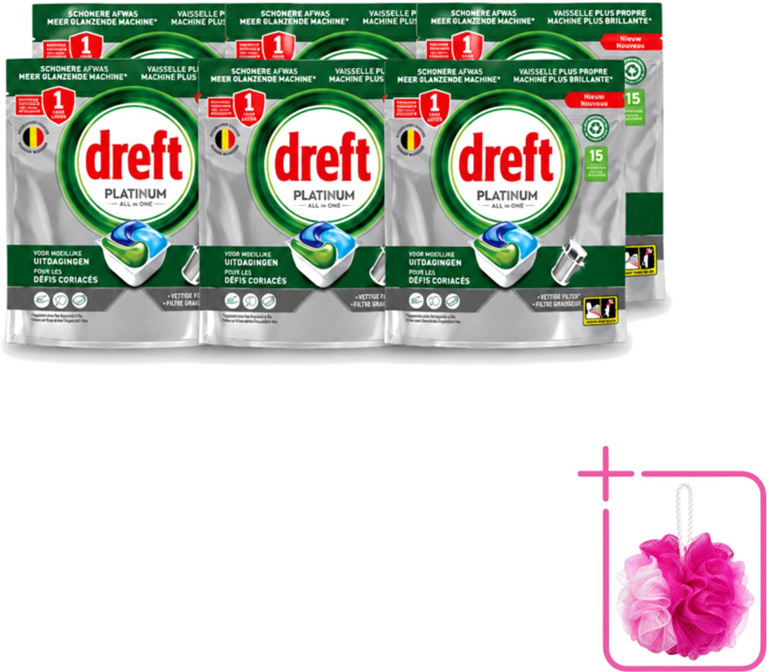 6 x Dreft – Vaatwascapsules – Platinum All-in-One – 15 Capsules - Bulkverpakking - Vaatwasmiddel - Vaatwascapsule