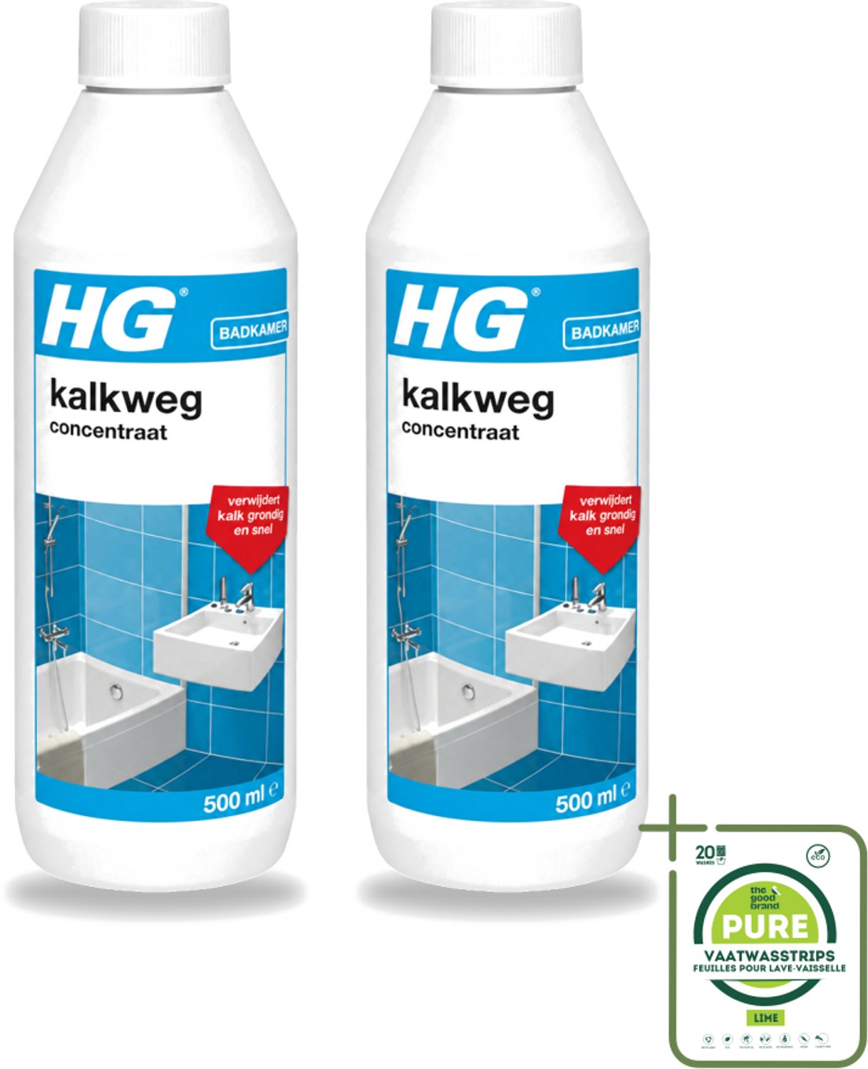 2 x HG - Badkamer - Kalkweg Concentraat - Verwijdert Kalk Grondig - 500 ml - Grootverpakking - Vaatwasstrips - Kalk Verwijderen - Kalk Weg - Kalksteen Verwijderen - Roestvlekken Verwijderen - Urinesteen Verwijderen