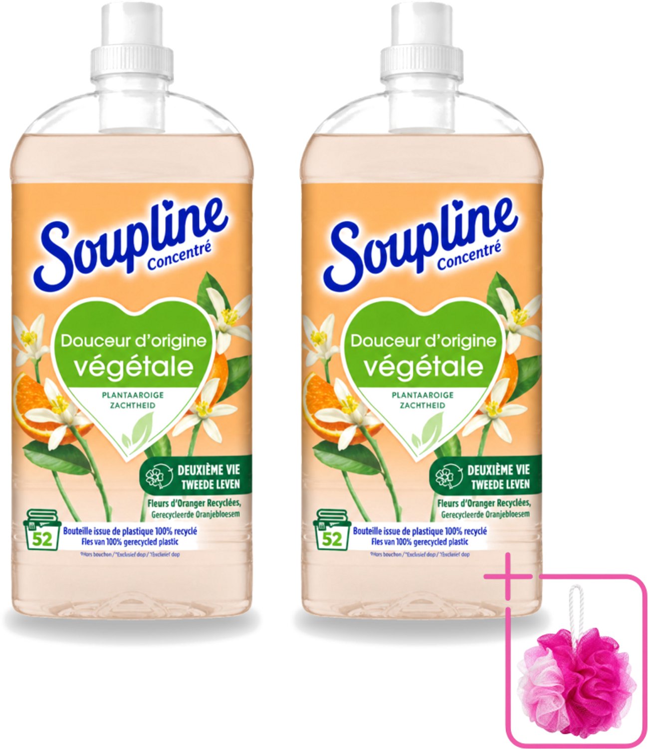 2 x Soupline - Wasverzachter - Oranjebloesem - 52 Wasbeurten - 1.3L - Bulkverpakking - Wasverzachter - Douchemop - Plantaardige zachtheid