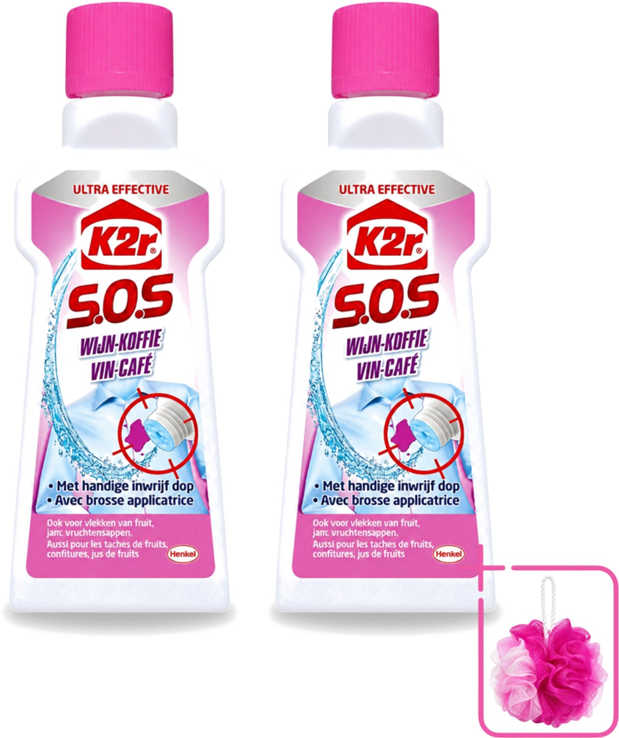 2 x K2R - SOS Vlekverwijderaar - Wijn & Koffie - 50ml - Bulkverpakking - Wijnvlek verwijderen - Douchemop - Koffievlek verwijderen