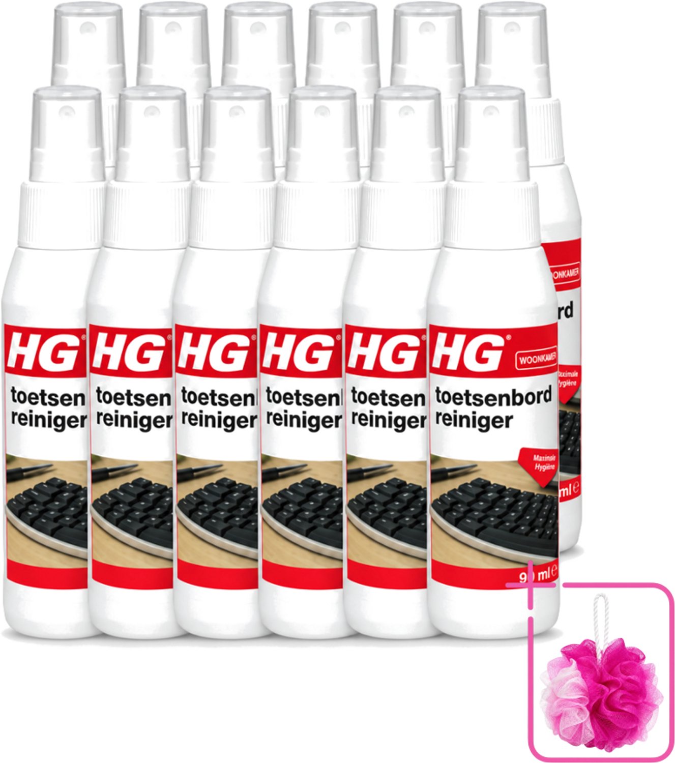 12 x HG - Toetsenbordreiniger - Maximale Hygiëne - Reinigt Snel & Effectief - 90 ml - Bulkverpakking - Toetsenbord reinigen - Douchemop - Toetsenbord reiniger