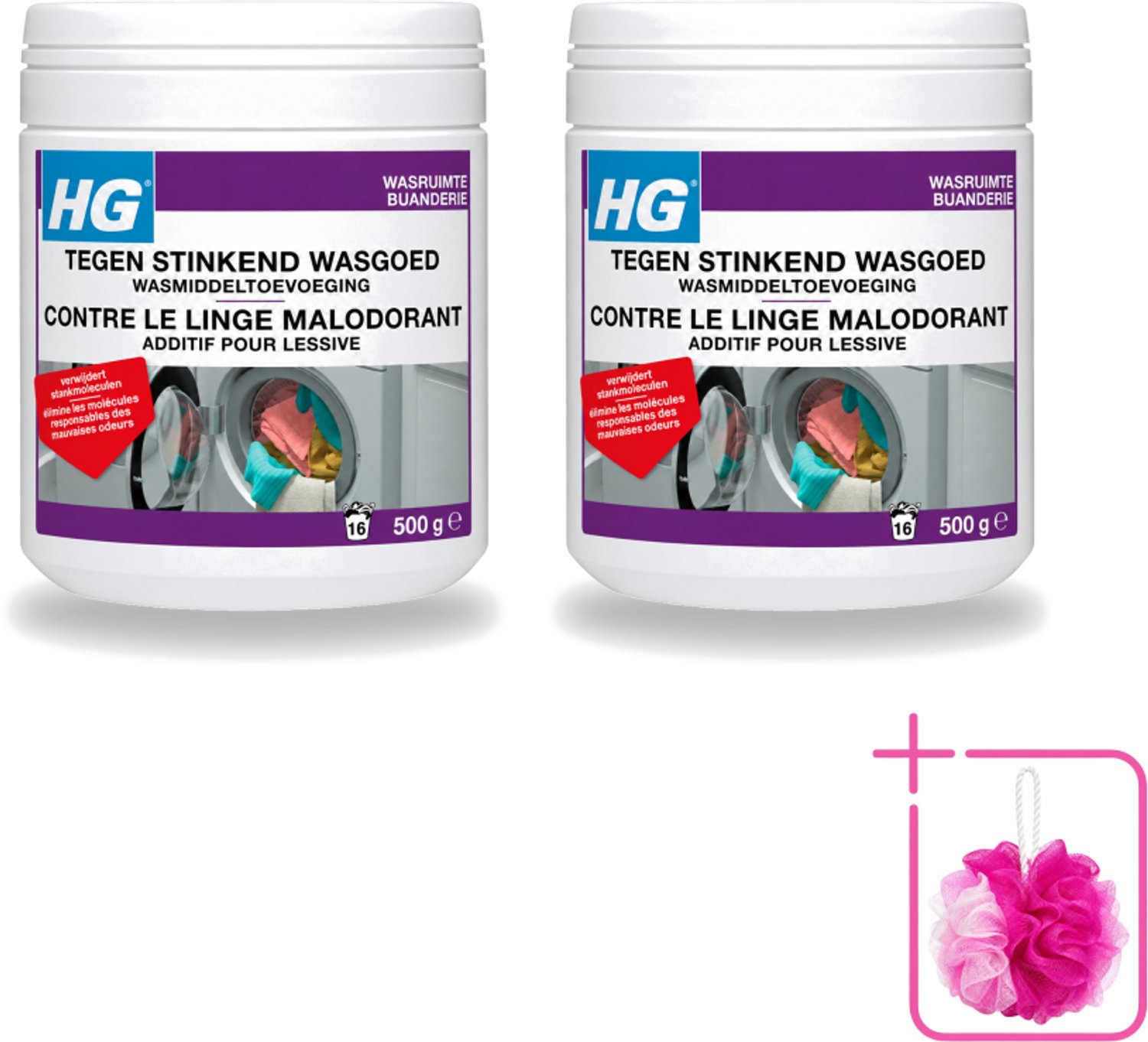 2 x HG - Wasruimte - Tegen Stinkend Wasgoed - Wasmiddeltoevoeging - 500 g - Bulkverpakking - Wasmiddel tegen stank - Douchemop - Stinkend wasgoed