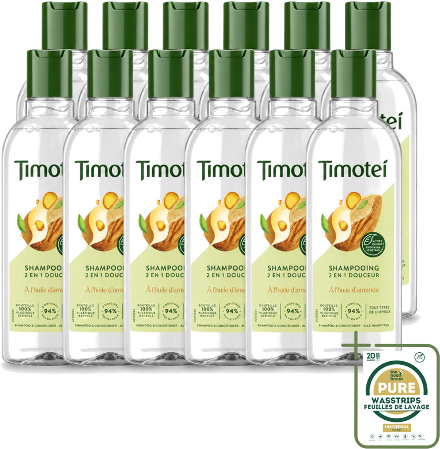 12 x Timotei - Shampoo - Amandelolie - 2in1 - Alle haartypes - 300ml - Wasstrips - 2in1 Shampoo En Conditioner - Amandelolie Shampoo - Zachte Shampoo - Haarverzorging - Haardos Verzorging
