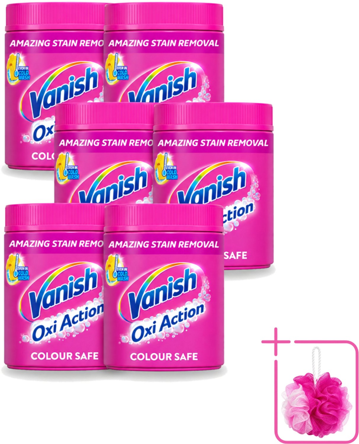 6 x Vanish Oxi Action Pink - Vlekkenverwijderaar - Wasbooster - Zonder Bleek - 1.12 Kg - Bulkverpakking - Vlekkenverwijderaar - Douchemop - Wasbooster