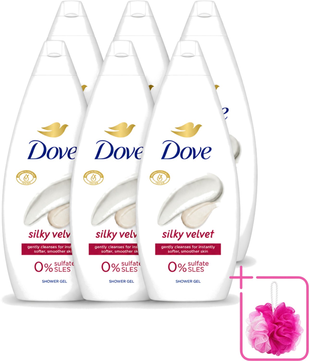 6 x Dove Silky Velvet - Douchegel - Sulfaatvrij - 250 ml - Bulkverpakking - Douche gel - Douchemop - Zijdezachte huid