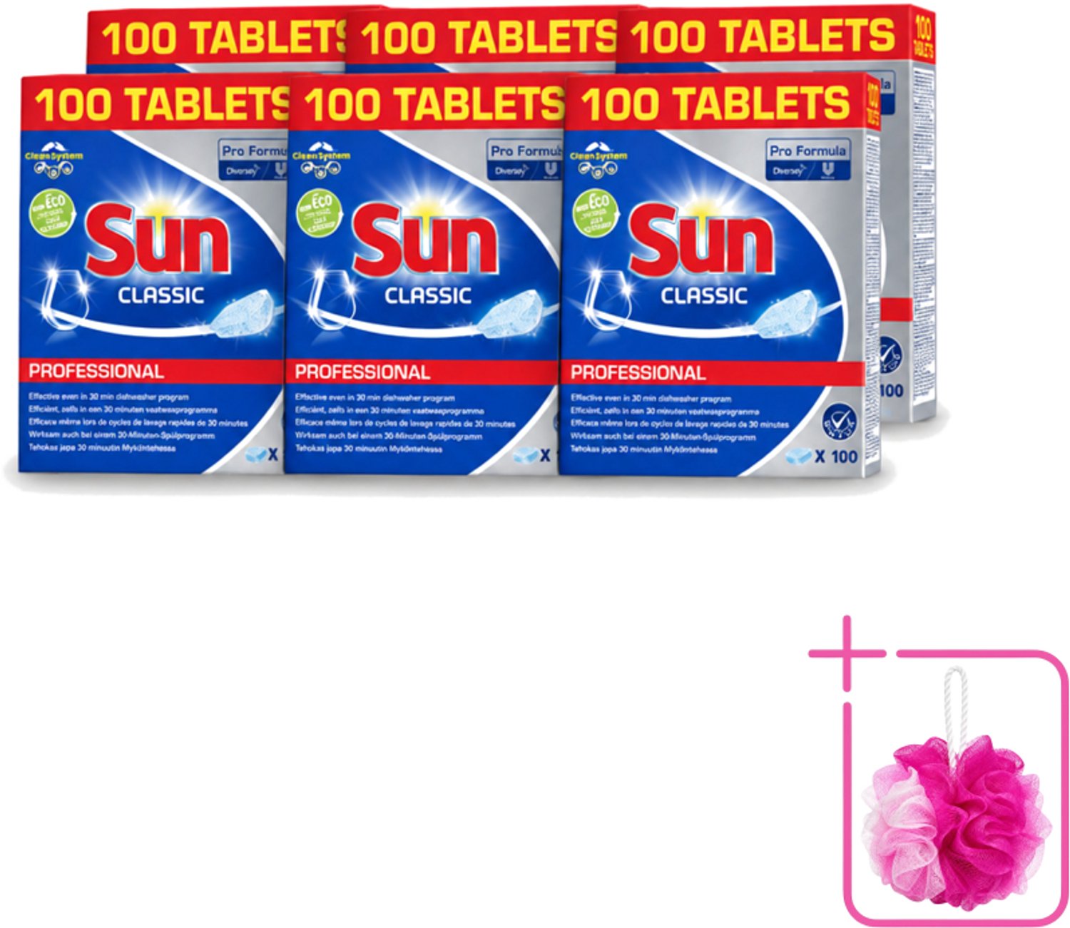 6 x Sun Classic - Pro Formula - Vaatwastabletten - 100 Tabletten - Bulkverpakking - Vaatwastabletten - Douchemop - Vaatwasser