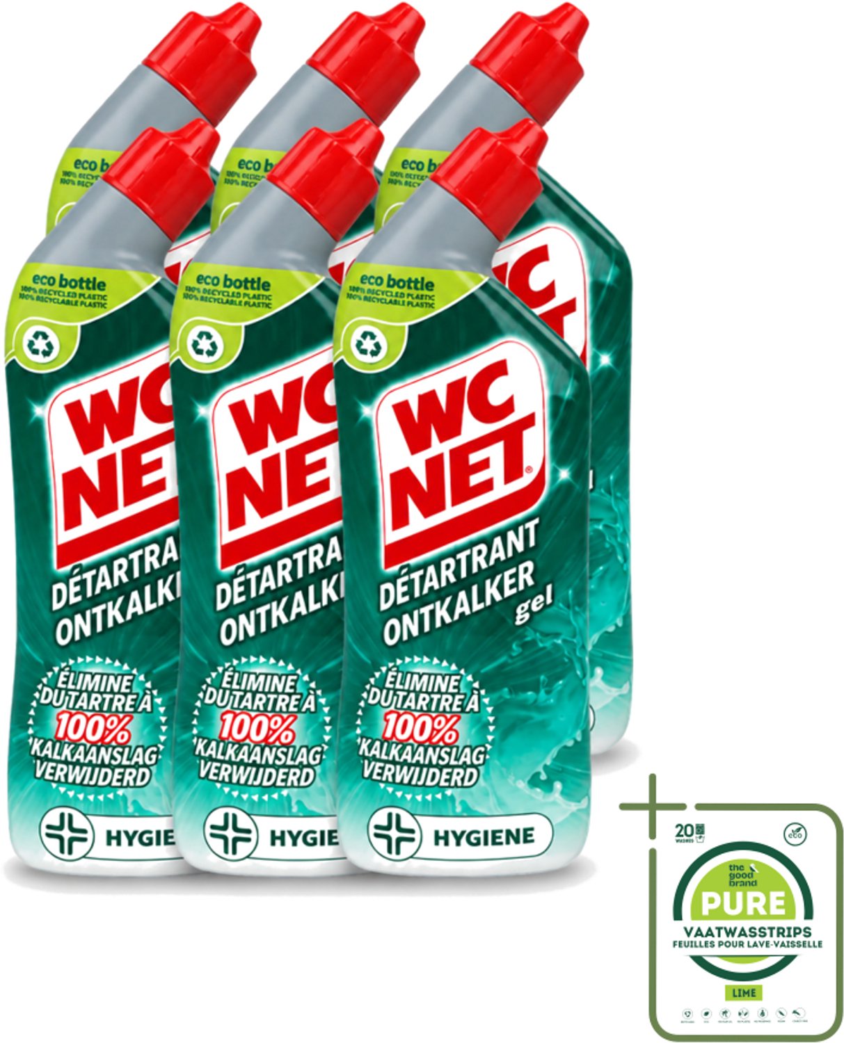 6 x WC Net - Toiletreiniger - Gel - Ontkalkt - Gerecycled Materiaal - 750 ml - Grootverpakking - Vaatwasstrips - WC Net Ontkalker - Toilet Reinigen - Kalk Verwijderen - Toilet Reinigingsgel - Toilet Ontkalken