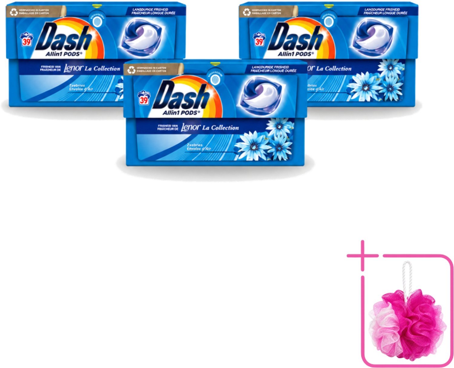 3 x Dash - Lenor Collectie - Wasmiddel Capsules - All-in-1 Pods - Witte en Gekleurde Was - 39 Wasbeurten - Bulkverpakking - Wasmiddel capsules - Douchemop - Frisheid
