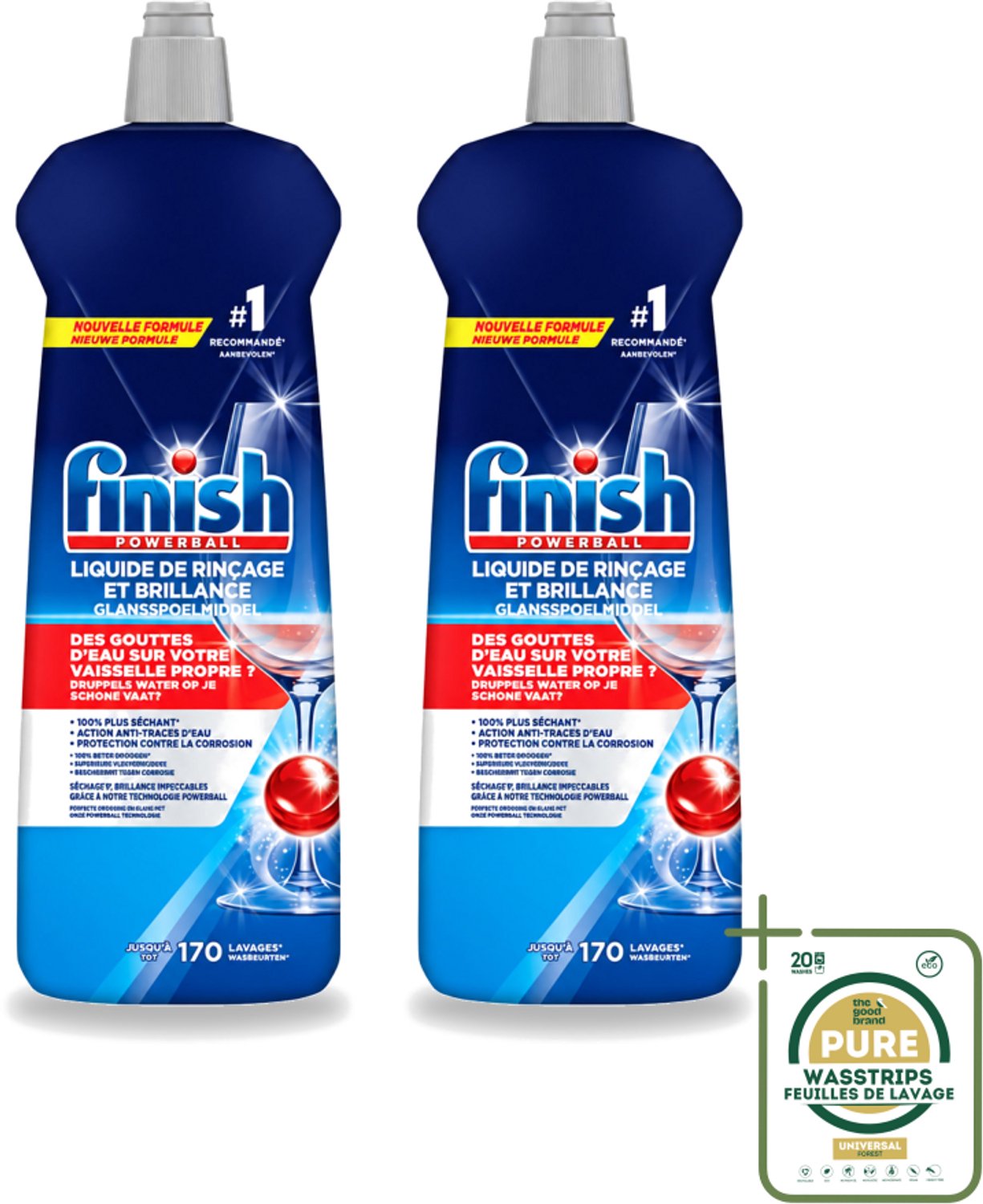 2 x Finish Powerball - Glansspoelmiddel - Anti-Corrosie & Anti-Vervaging - 170 Afwasbeurten - 800ml - Wasstrips - Glansspoelmiddel - Vaatwasmiddel - Anti-kalk - Anti-corrosie - Glans