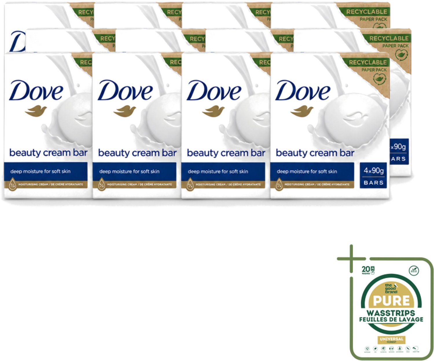 12 x Dove Original - Zeep - Beauty Cream Bar - 360 g - Wasstrips - Zachte Reiniging - Gezichtszeep - Huidverzorging - Zeepbar - Dagelijks Gebruik