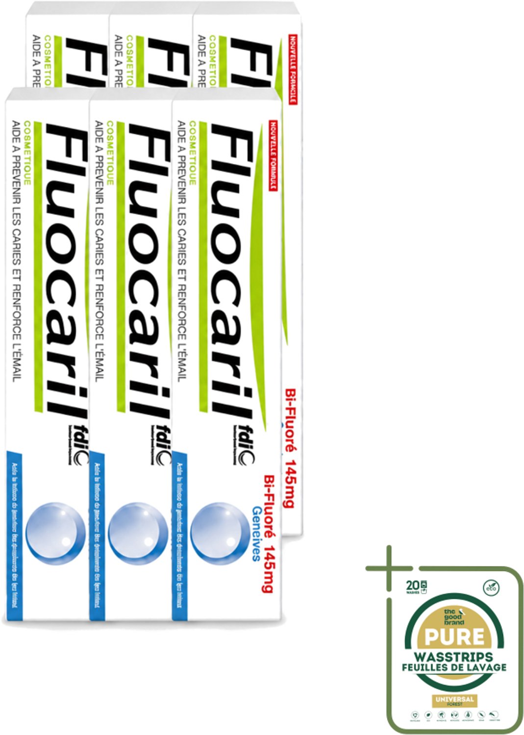 6 x Fluocaril - Tandpasta - Met Fluoride - 75 ml - Wasstrips - Fluoride Tandpasta - Tanden Beschermen - Gaatjes Voorkomen - Tanden Versterken - Bi-fluoride Tandpasta