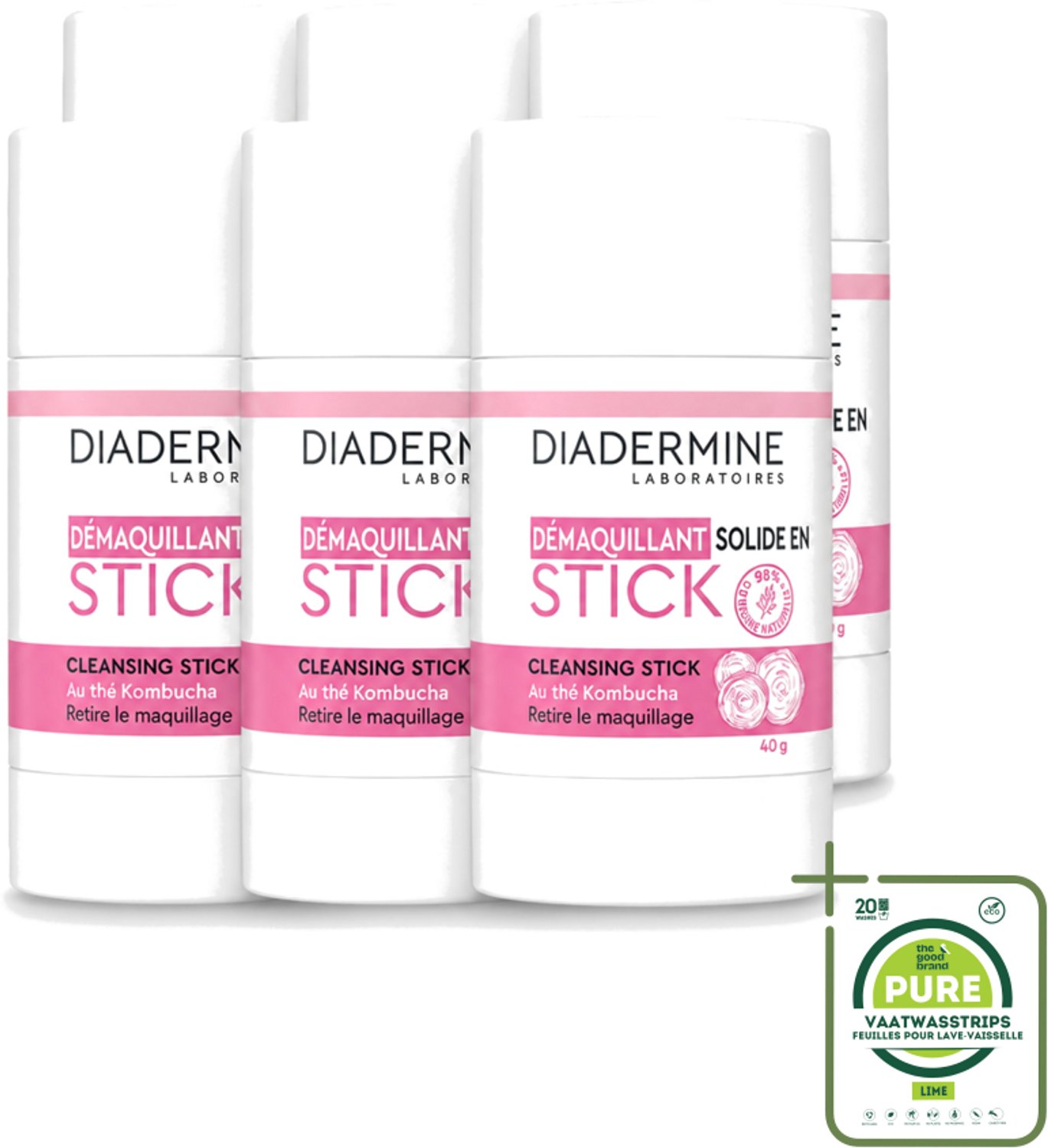 6 x Diadermine - Essential Care - Cleansing Stick - Kombucha - 40g - Grootverpakking - Vaatwasstrips - Huid Reinigen - Huid Verzorgen - Kombucha Thee - Huid Reinigingsstick - Natuurlijke Huidverzorging