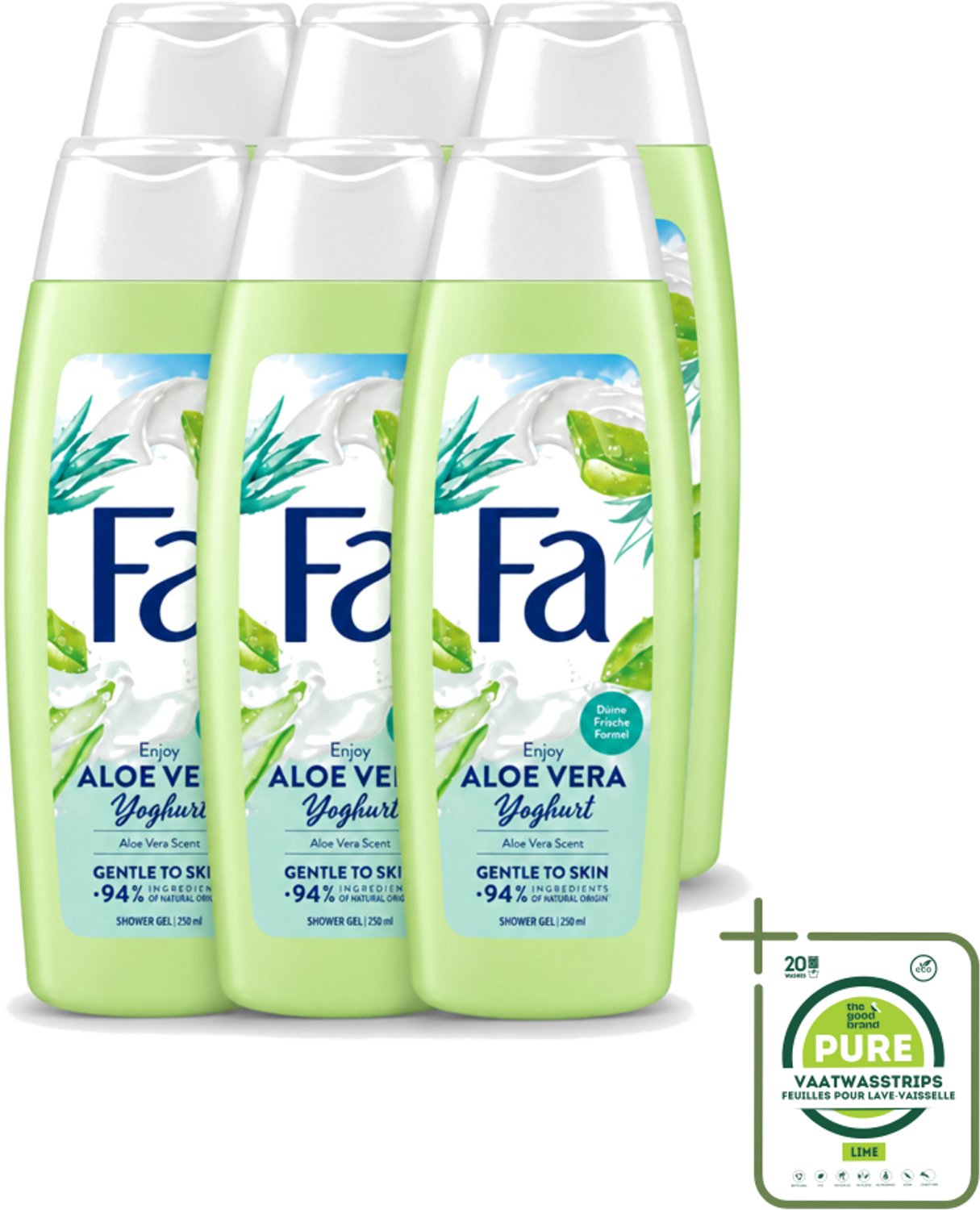 6 x Fa - Douchegel - Yoghurt & Aloe Vera - 250 ml - Grootverpakking - Vaatwasstrips - Douchegel Yoghurt Aloe Vera - Yoghurt Douchegel - Aloe Vera Douchegel - Verzorgende Douchegel - Hydraterende Douchegel