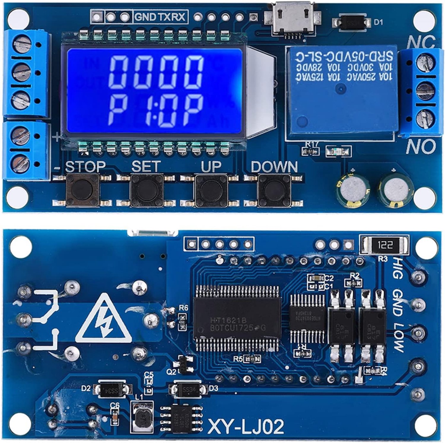 Time relay module with LCD display, DC 6-30V, time cycle 0.01-9999 min, self-timer, connection reversal protection - ShopVlot
