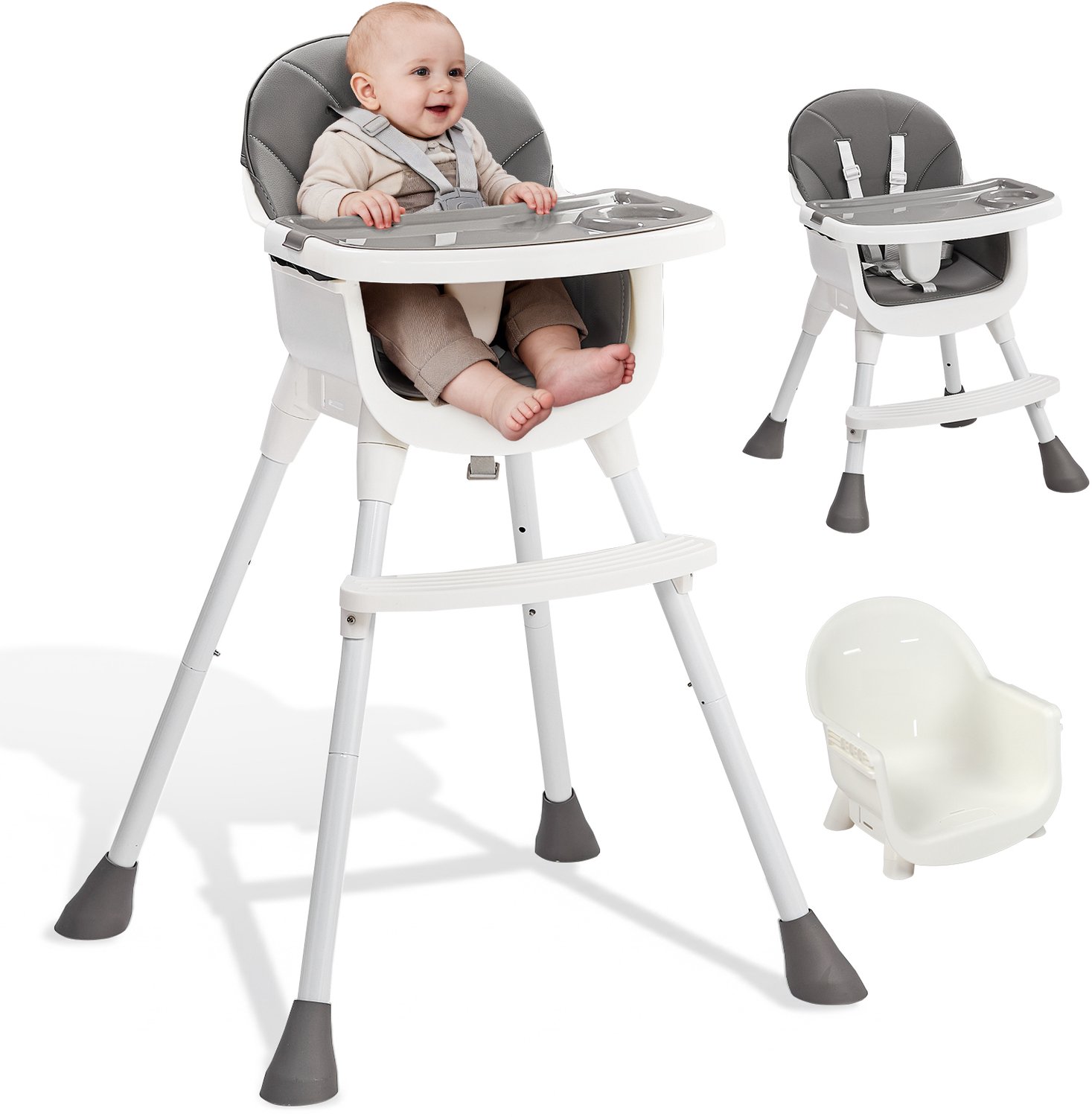 Kinderstoel LEADZM - Babykinderstoel, twee verstelbare hoogtes, met wiegfunctie, opvouwbaar - 96 x 66 x 62 cm, Grijs